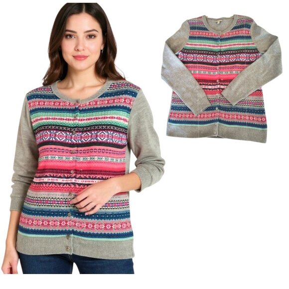 Talbots Fair Isle Cardigan Women's Sz M Multicolor Long Sleeve Button Up Sweater - Picture 1 of 11